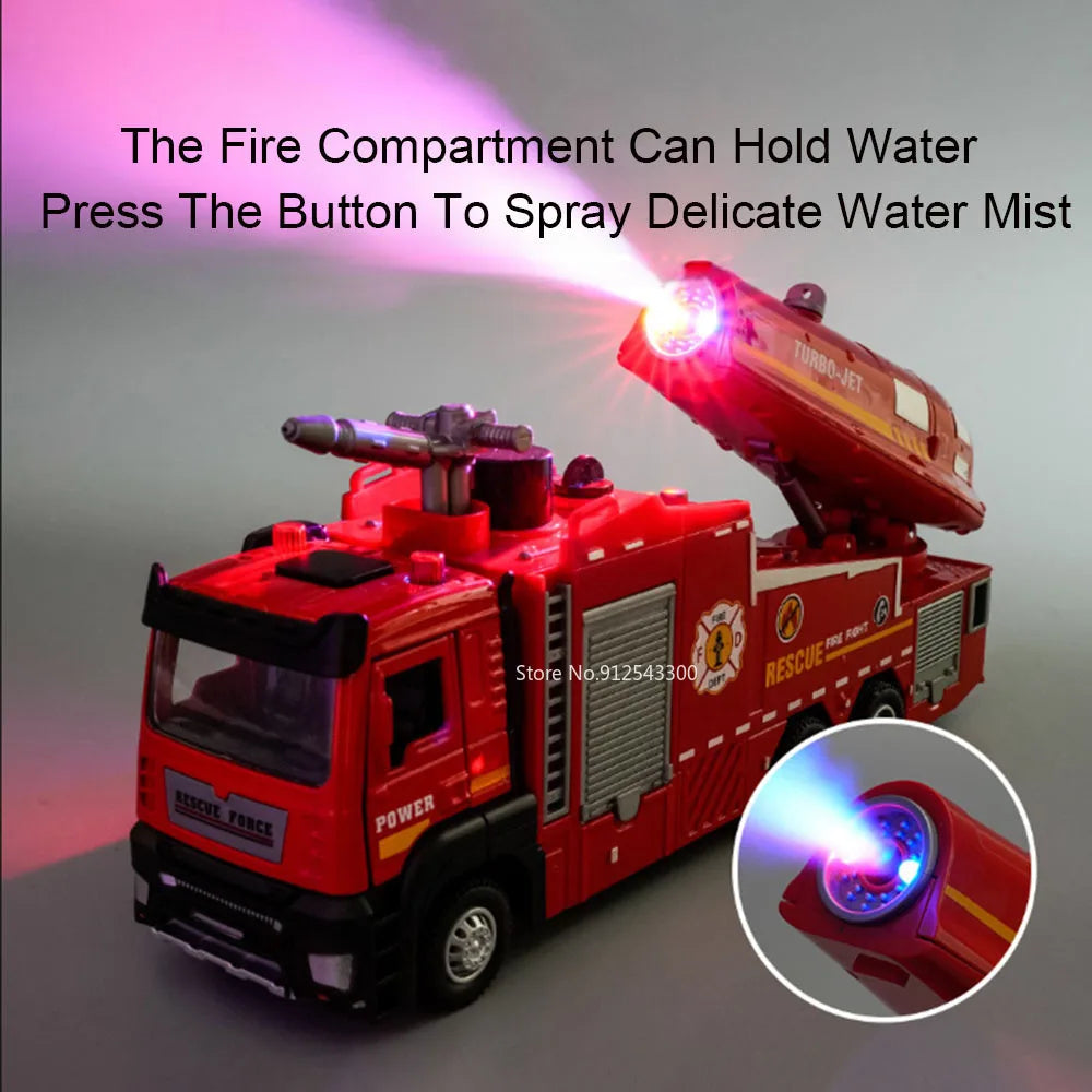 Scala 1:32 Spruzzo D'Acqua Camion Pompieri Modello Con Suono Luce Porte Apribili Tirare Indietro Regalo Ragazzi