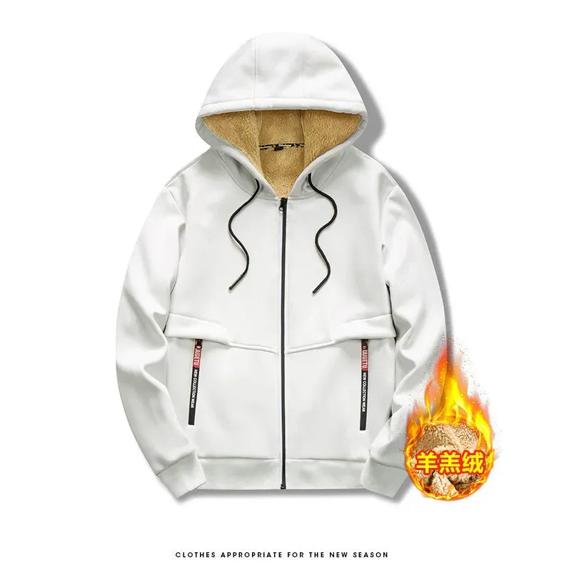 Felpa con Cappuccio Calda da Uomo con Fodera in Pile di Agnello Spessa Zip Antivento Abbigliamento Sportivo Casual