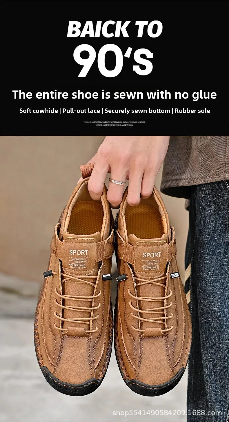 Scarpe Casual Da Uomo In Pelle Cucita A Mano Antiscivolo Con Fondo Grande E Fibbia Centrale