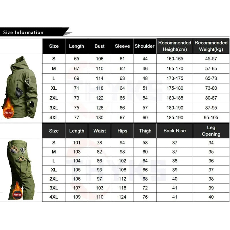 Completo Tattico Mimetico Uomo Giacca Impermeabile Con Cappuccio Zip Pantaloni Softshell Militari Tuta Invernale Pile