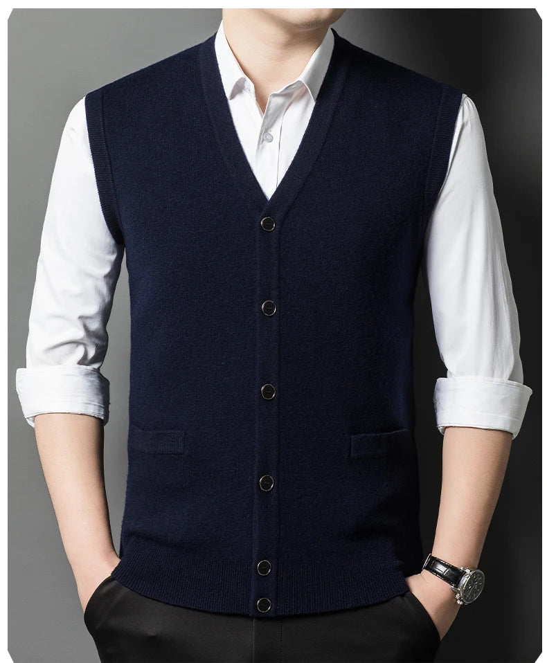 Gilet Spesso In Lana Di Pecora Uomo Casual Scollo A V Caldo Autunno Inverno Cardigan Monopetto In Lana Di Cashmere