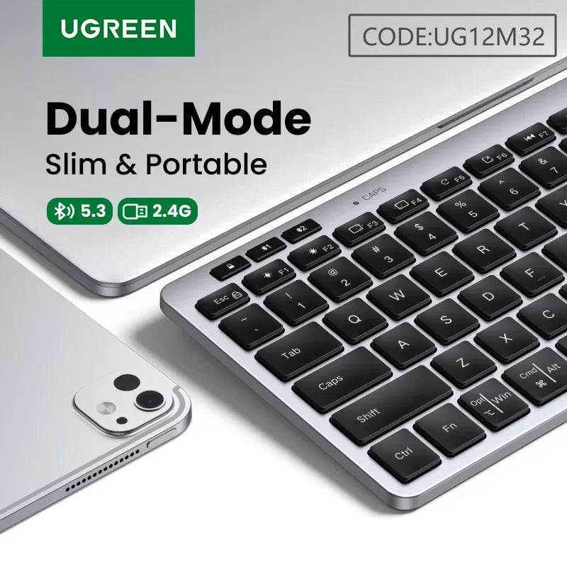 Tastiera Wireless Bluetooth 5.3 E 2.4G 78 Tasti UGREEN Compatibile MacBook iPad PC Tablet Russo EN