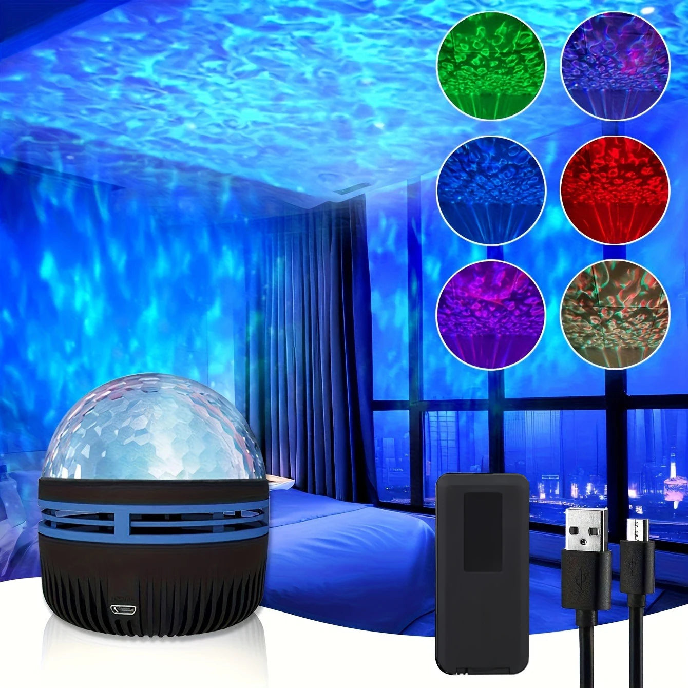 Luce Di Proiezione LED Con Ondulazione Dell'Acqua Vibrante Telecomando USB Proiettore Atmosfera RGB Per Camera Da Letto