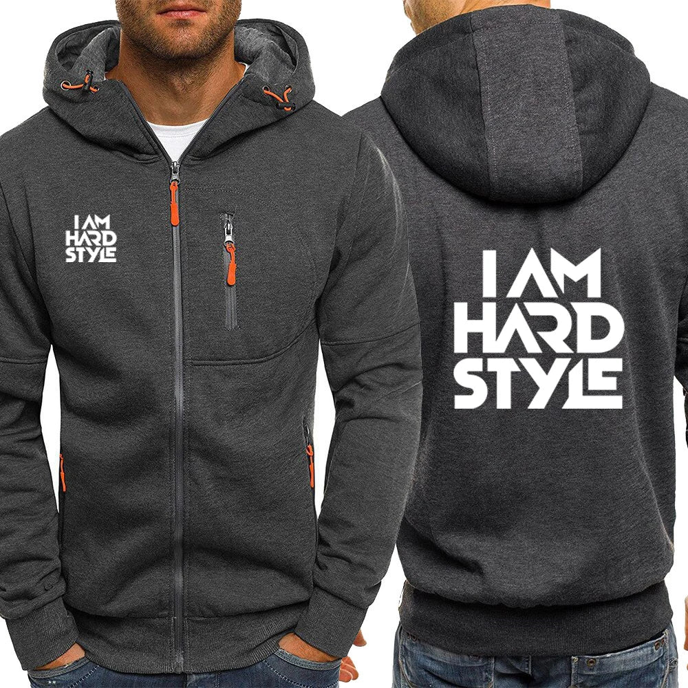 Cardigan Uomo con Cappuccio Zip in Cotone I Am Hardstyle Logo Stampa Casual Sportivo Autunno Primavera