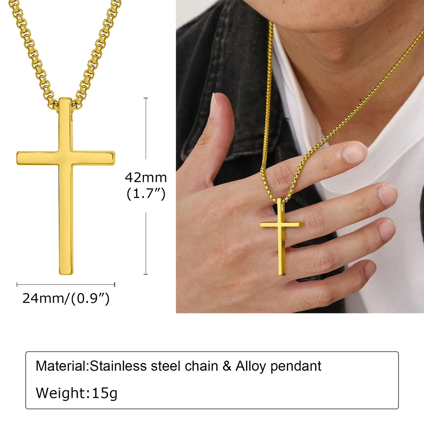 Collana Con Croce Vnox In Acciaio Inossidabile Catena A Scatola Argento Nero Per Uomo E Donna Lunghezza 55 Cm O 60 Cm