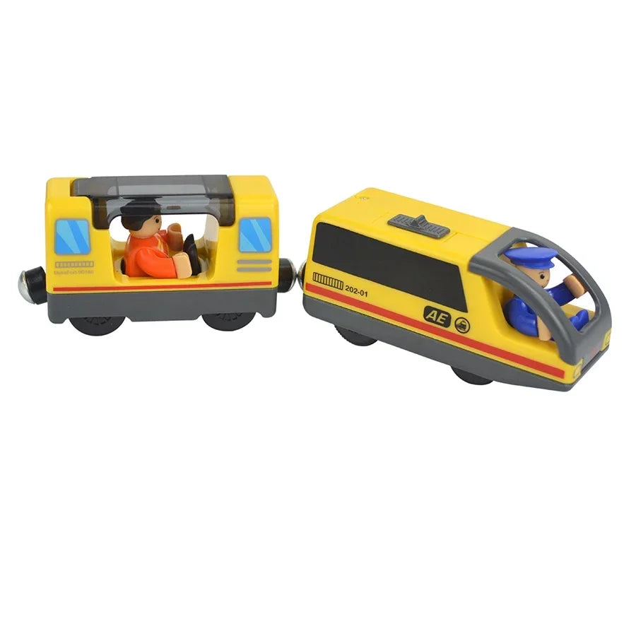 Treno Elettrico Magnetico Locomotiva Per Slot Auto Binario In Legno Con Due Carrelli Giocattolo Leduo Track
