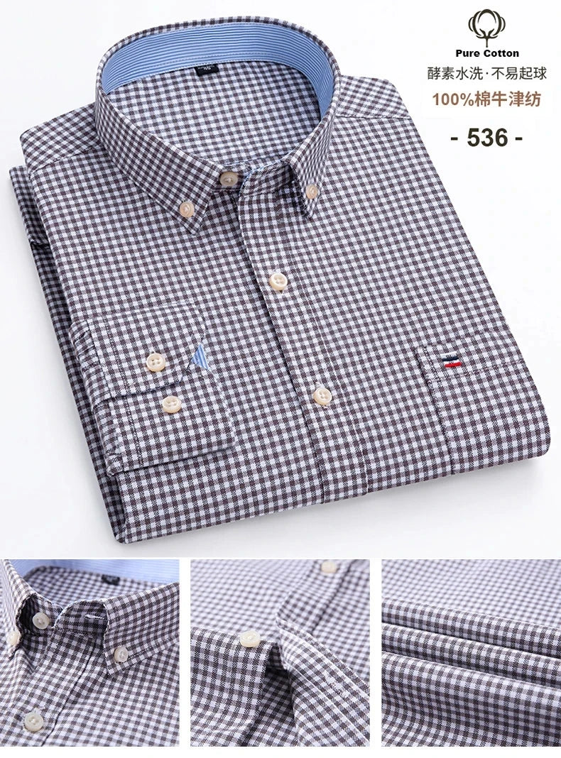 Camicia Da Uomo In Cotone Oxford A Quadri Maniche Lunghe Vestibilità Regolare Con Tasca Frontale