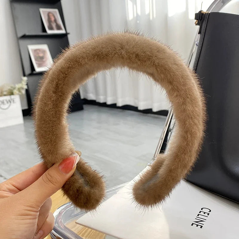 Fascia Per Capelli Inverno In Pelliccia Vera Di Visone Alta Qualità Per Donne Lusso Regalo Elegante