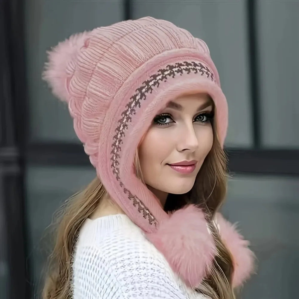 Cappello Invernale Morbido e Caldo con Pelliccia per Donne Berretto con Paraorecchie Foderato in Pile Lavorato a Maglia