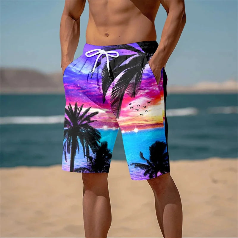Pantaloncini Da Spiaggia Uomo Con Stampa Palme 3D Harajuku Surf Grafica Palmo Estate Costume Da Bagno Hawaii Fresco