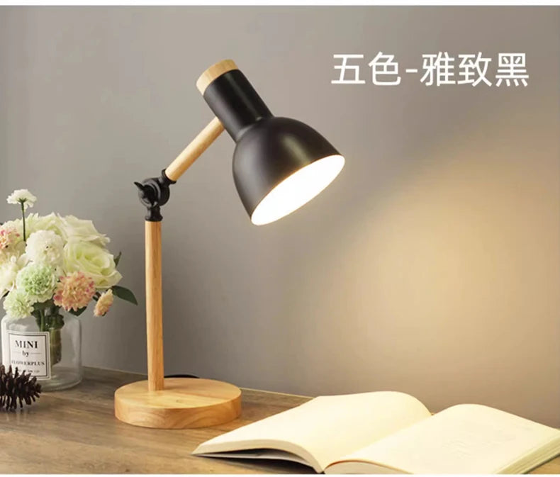 Lampada Da Tavolo Nordica In Legno LED Con Testa Giratoria Per Comodino E Scrivania Protezione Occhi E Lettura Studio