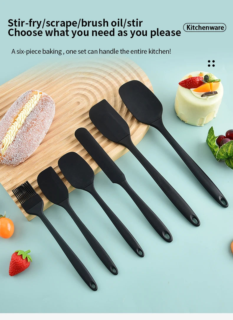 Set Di Utensili Da Cucina In Silicone Sei Pezzi Con Spatola Raschietto Integrato Per Crema Spazzola Per Olio