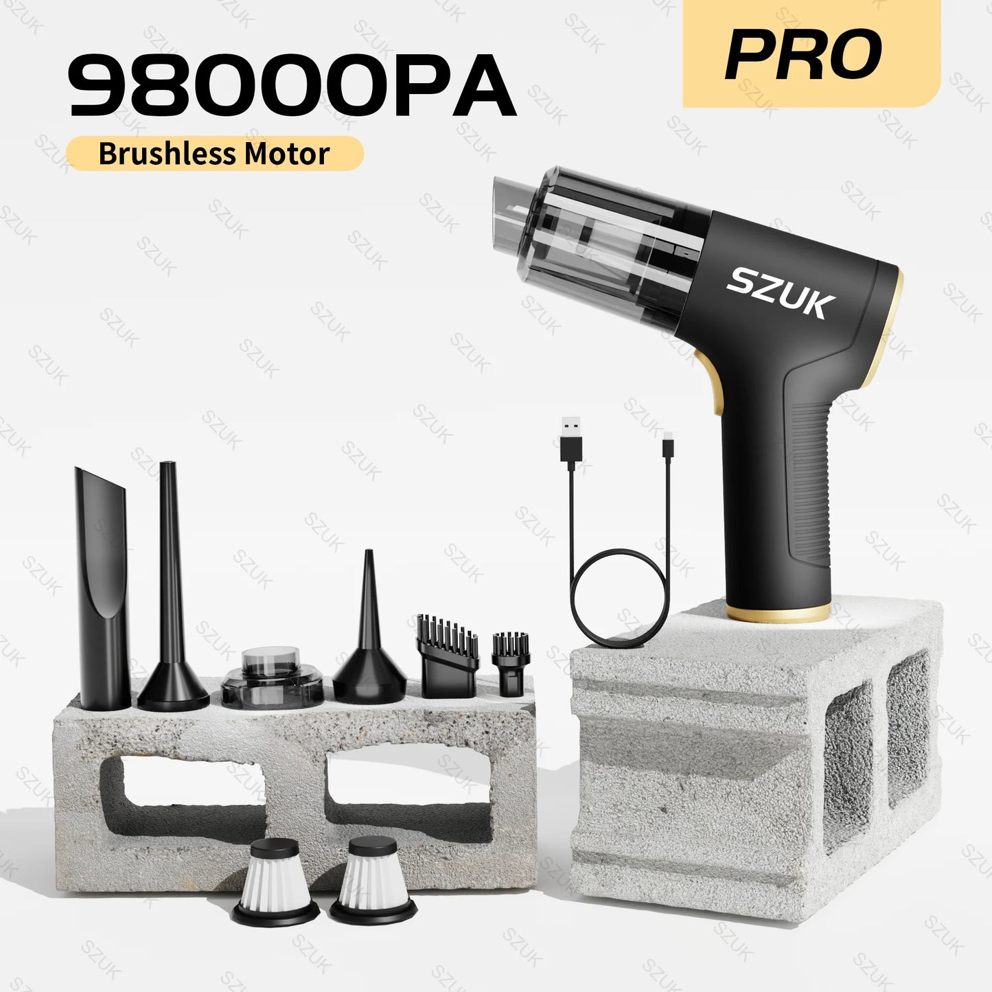 Szuk 98000PA Mini Aspirapolvere Per Auto Potente Pulizia Forte Aspirazione Palmare Wireless Portatile