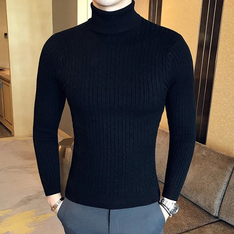 Maglione Invernale Spesso Caldo Collo Alto Dolcevita Uomo Slim Fit Maglieria Da Uomo Doppio Colletto Maschile