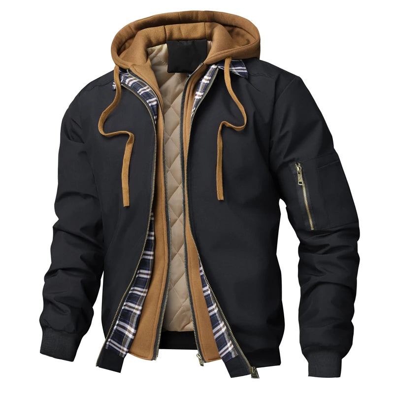 Giacca Bomber Calda Uomo Autunno Inverno Outdoor Con Cappuccio E Cerniera Termica Parka Sportiva