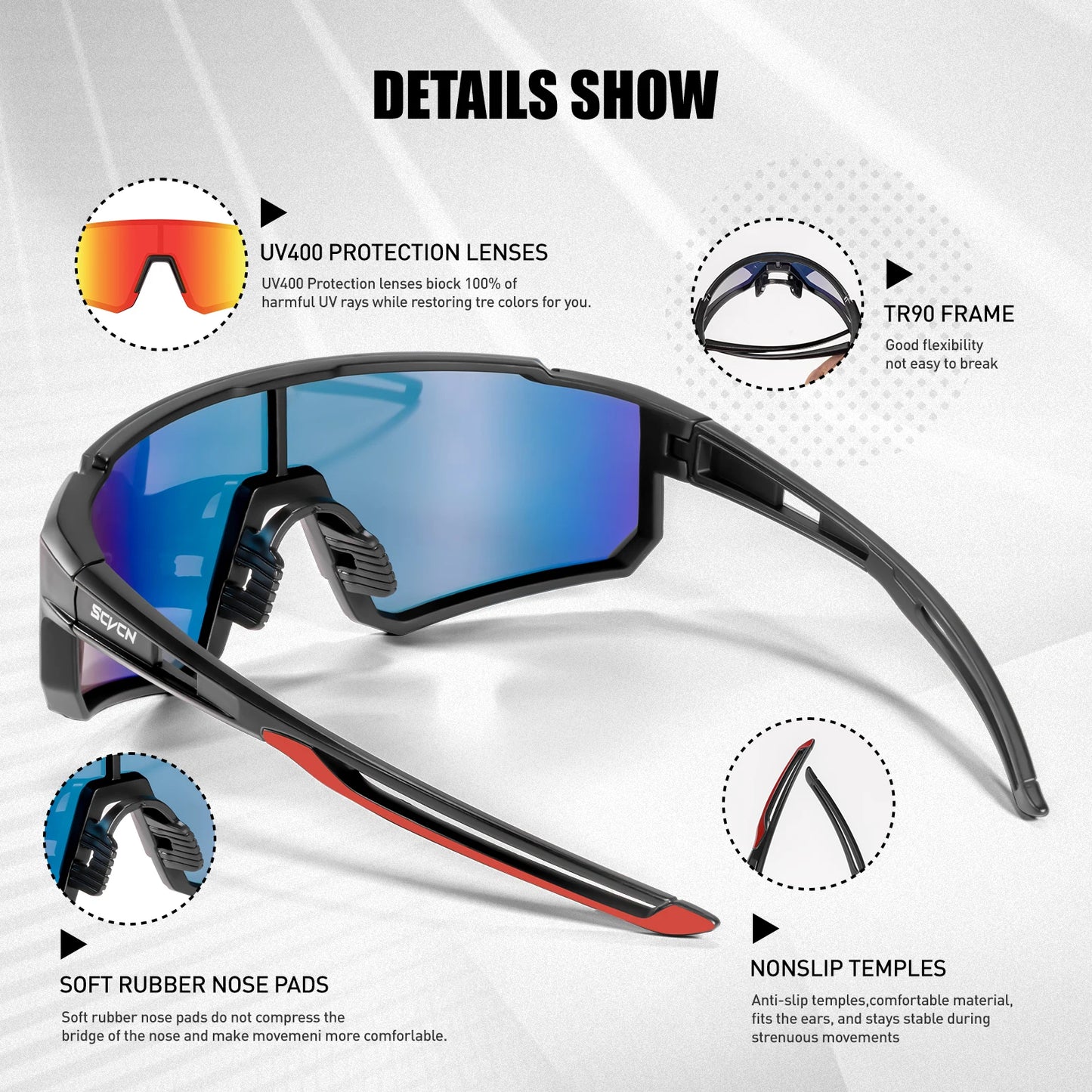 SCVCN Occhiali Da Sole Da Ciclismo UV400 Unisex Per Bici Da Strada All Aperto Sportivi