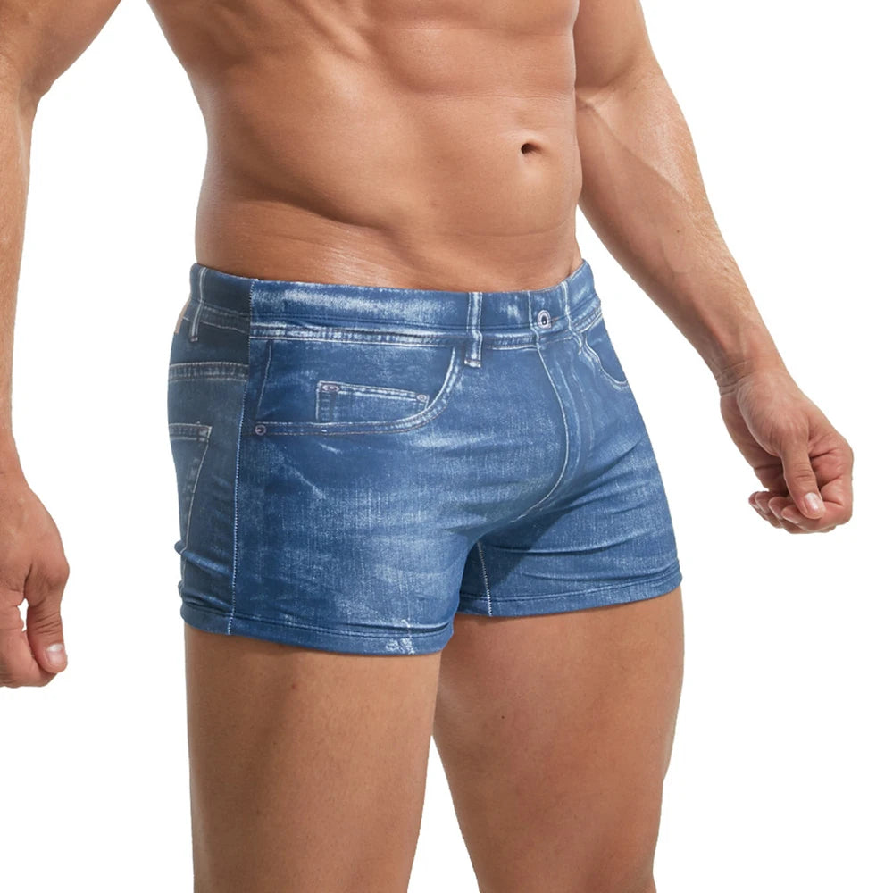 Pantaloncini Da Surf Senza Cuciture Uomo 2XL Denim Stampato Boxer Pantaloncini Da Bagno Traspiranti Sportivi