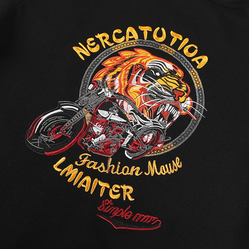 Uomo Estate T Shirt 3D Ricamo Cotone Traspirante Tigre Stampato Maglietta Casual Da Uomo