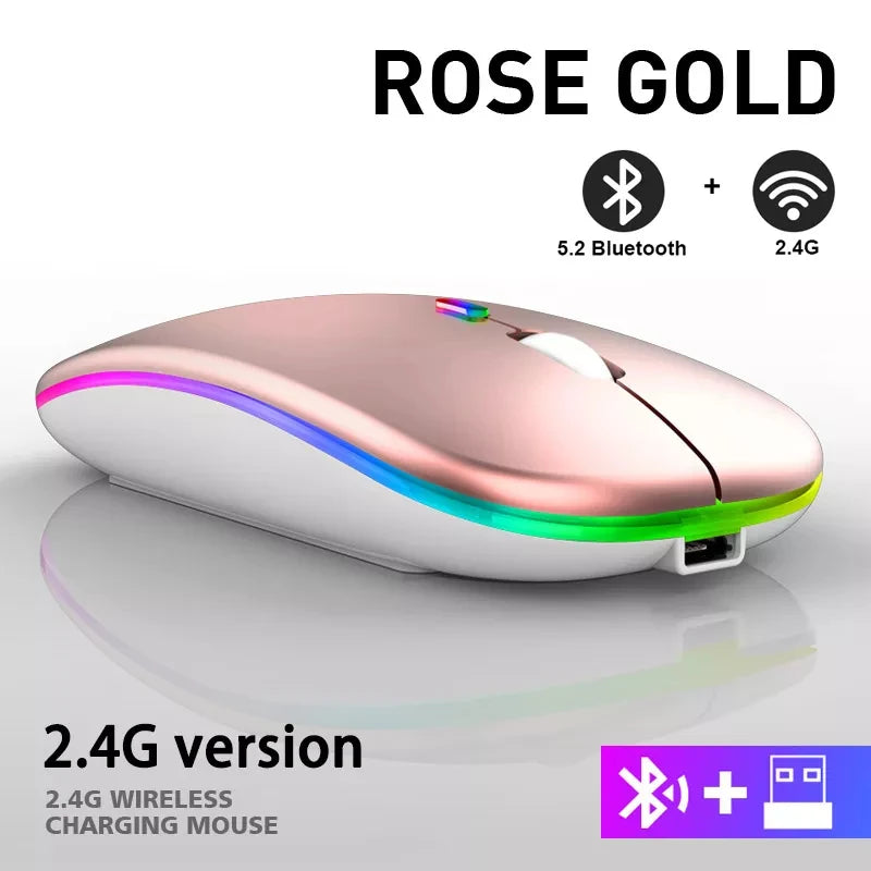 Mouse Wireless Bluetooth Ricaricabile USB RGB 1600 DPI 2,4 GHz Per PC Laptop Tablet MacBook Gaming