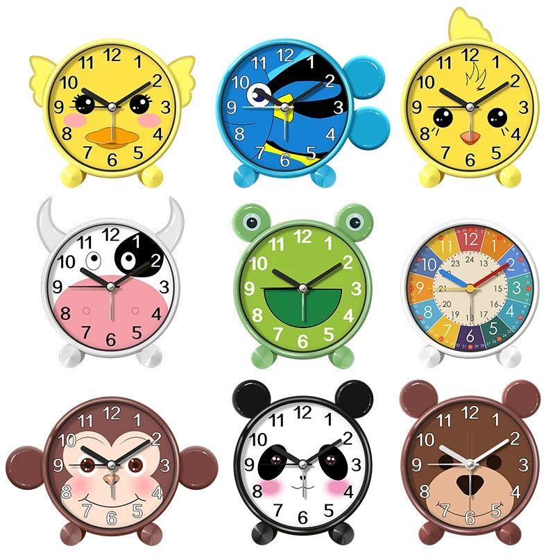 Sveglia Educativa per Bambini Carina Rotonda Silenziosa per Camera da Letto Desktop Decorazione Animale