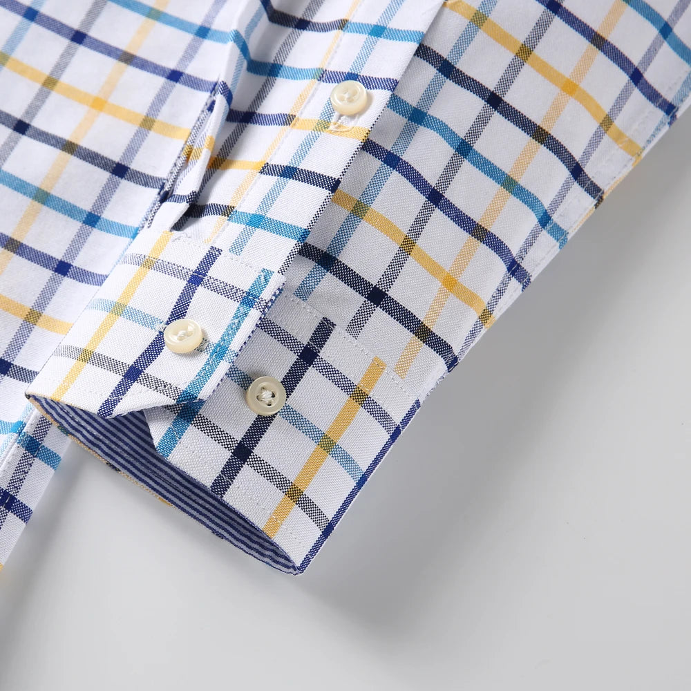 Camicia Da Uomo Oxford Abbottonata Maniche Lunghe In Cotone Al 100 Percento Con Tasca A Quadri Piccoli Stile Casual