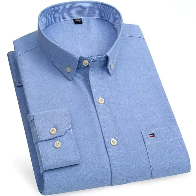 Camicie Da Uomo In Cotone Oxford A Quadri Bamboople Tasca Singola Maniche Lunghe Abbottonata Vestibilità Standard 6XL 7XL
