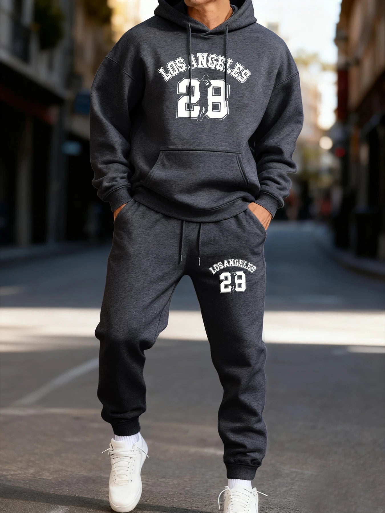 Los Angeges Numero 28 Felpa Con Cappuccio Da Uomo Stampata Set Sportivo Invernale Due Pezzi Pantaloni Comodi Da Coppia