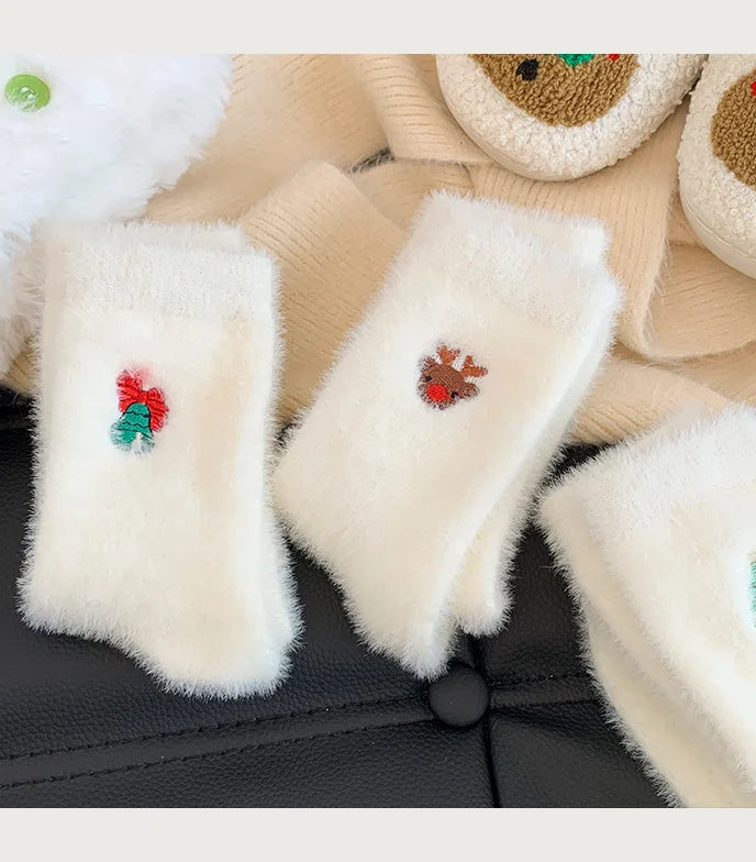Calzini Invernali Caldi Ispessiti Con Pelliccia Di Visone Bianca Per Natale Decorazioni Albero Con Pupazzo Di Neve