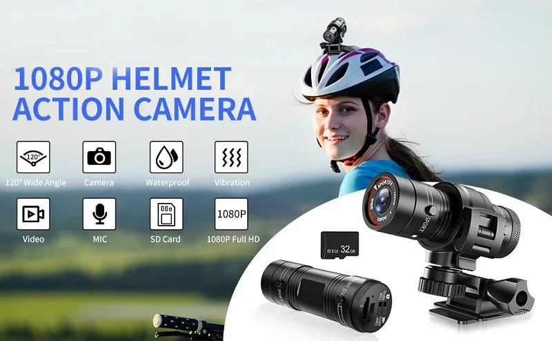 Mini Fotocamera Sportiva DV Action Impermeabile Per Casco Full HD 1080P Video Ideale Per Bicicletta Moto