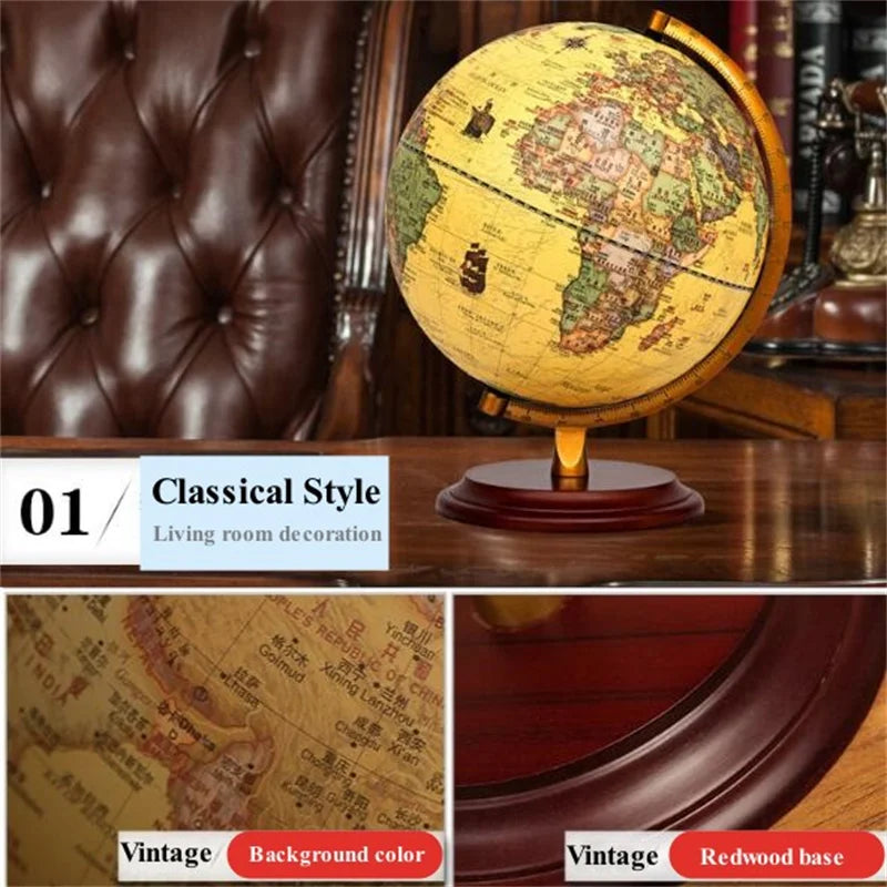 Globo Terrestre 20cm LED Con Base In Legno Di Sequoia Globo Del Mondo Inglese E Cinese HD Stampato 360 Gradi