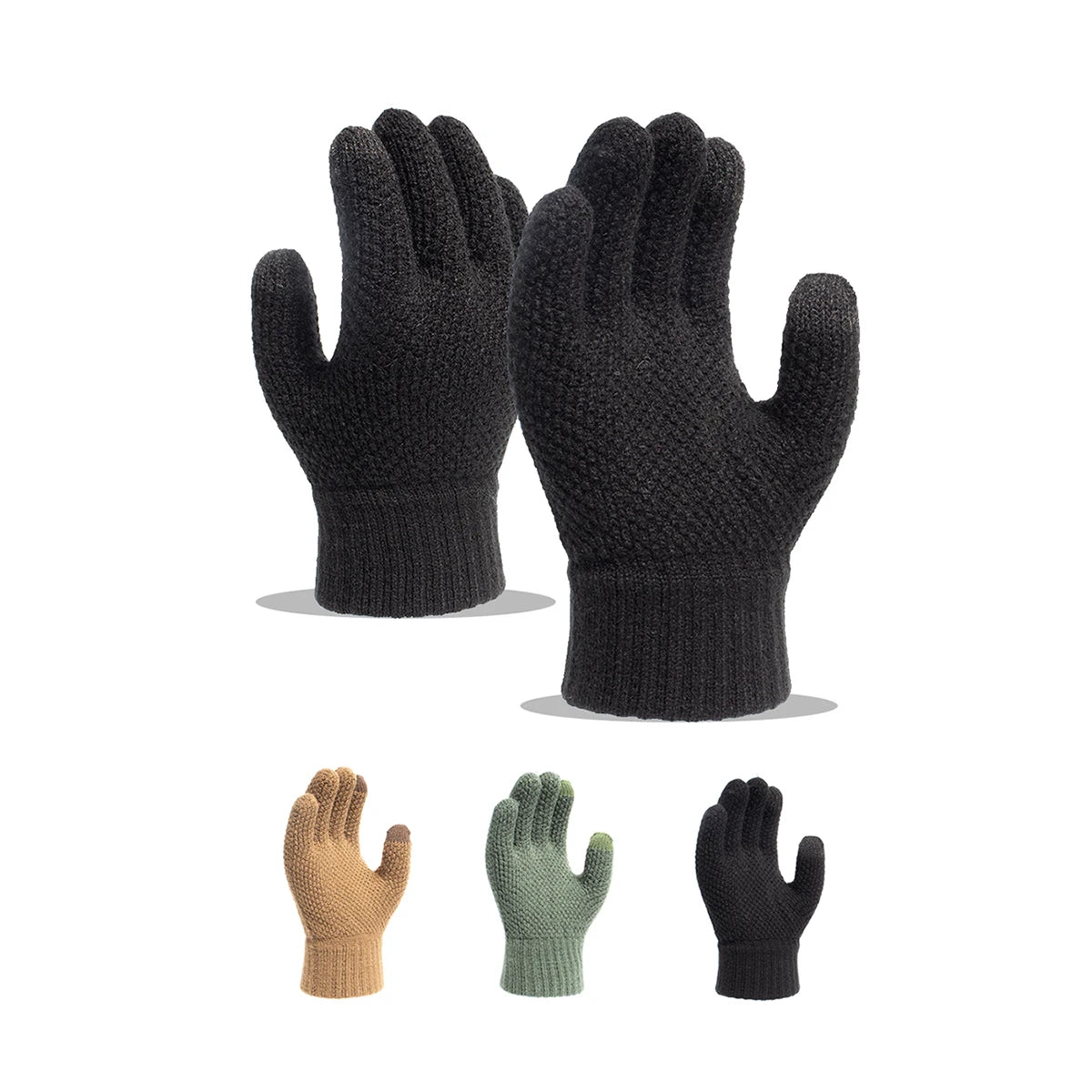 Guanti Invernali Unisex Tinta Unita Spessi Lavorati A Maglia Touch Screen Caldi Per Adulti Grandi Dimensioni