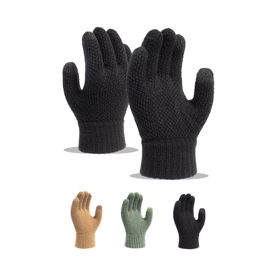 Guanti Invernali Unisex Tinta Unita Spessi Lavorati A Maglia Touch Screen Caldi Per Adulti Grandi Dimensioni
