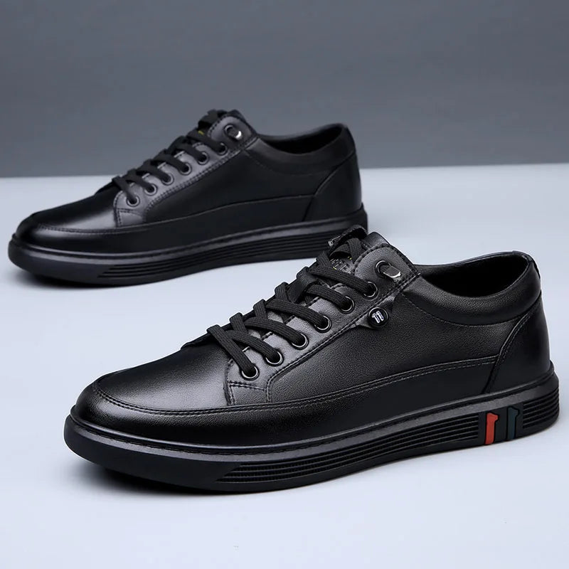 Scarpe da Uomo in Vera Pelle Primavera Autunno Modello A4906 Calzature Casual Piatte in Morbida Pelle Nero Marrone