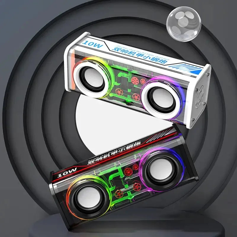 V8 Altoparlanti Mecha Trasparenti Bluetooth 5.0 Mini Wireless Con Diaframma A Doppio Subwoofer Per Festa RGB Light TWS