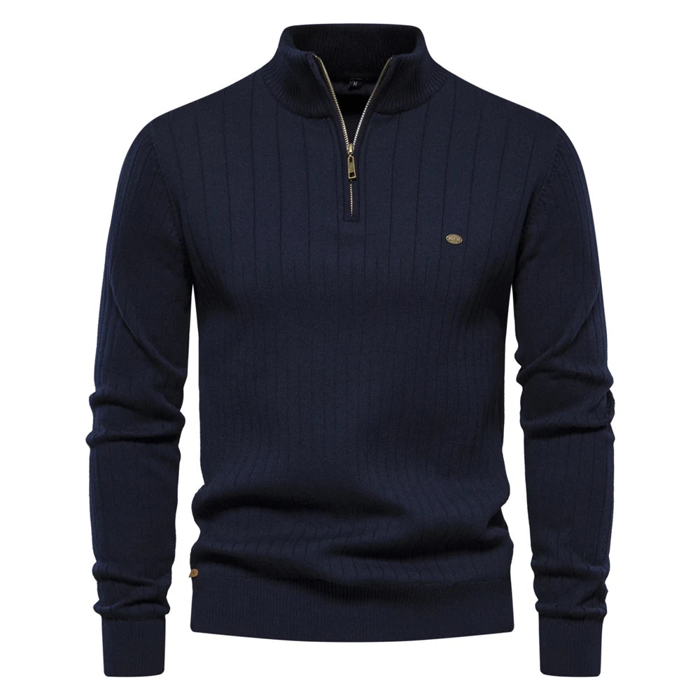 Maglione Uomo Cotone Con Cerniera Autunno Inverno Colletto Coreano Alta Qualità Caldo