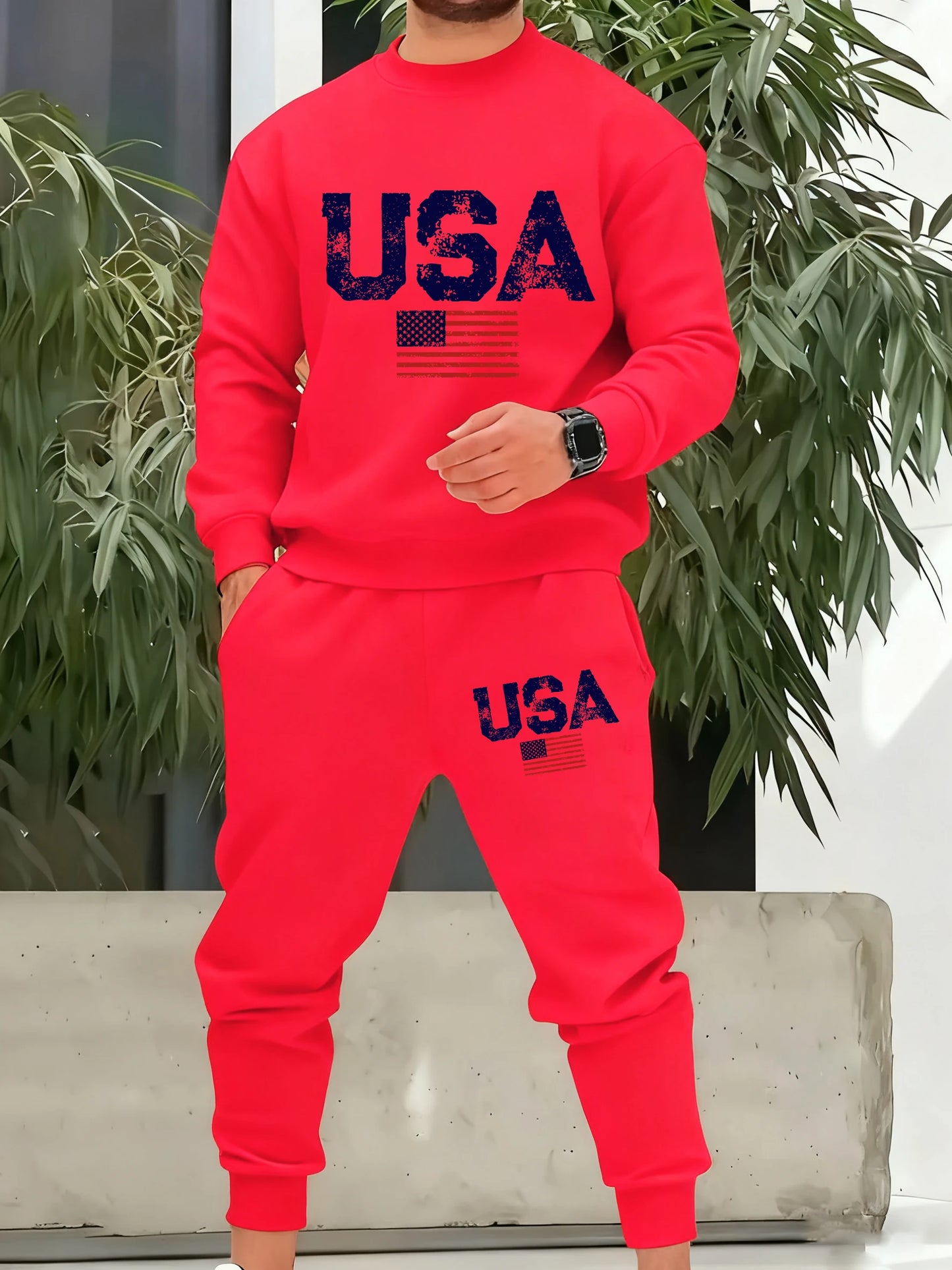 Tuta Retro Da Uomo Con Bandiera Americana Abiti Casuali In Pile Con Tasche Pantaloni Comodi Caldi E Alla Moda