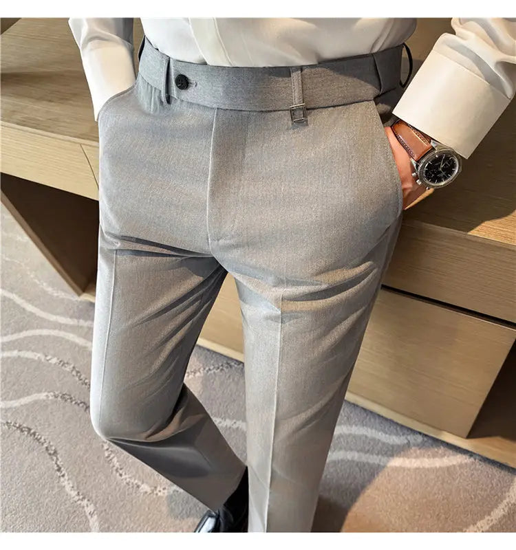 Pantaloni Da Uomo 2026 Primavera Slim Fit Eleganti Elasticizzati Tinta Unita Business Casual Pantaloni Da Ufficio