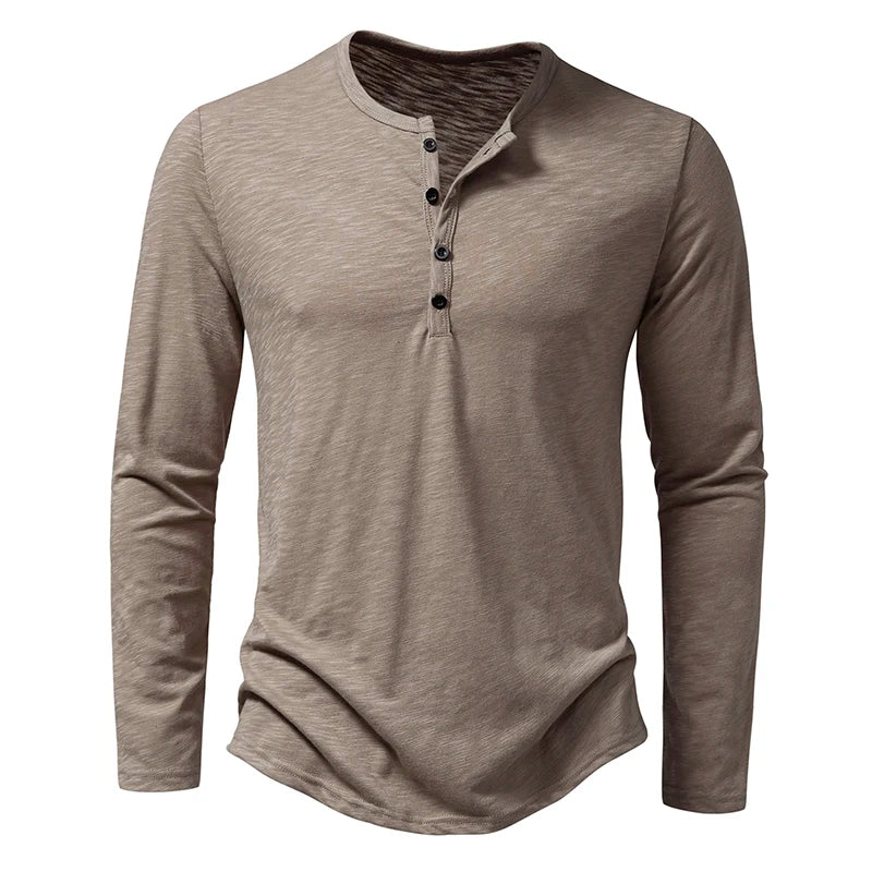 T Shirt Henley In Cotone Da Uomo Maniche Lunghe Con Colletto A Bottoni Casual Streetwear Traspirante