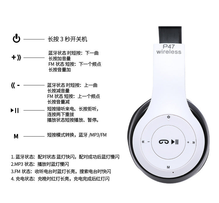Auricolare Bluetooth P47 5.0 Pieghevole Senza Fili Per Giochi Wireless Compatibile Con iPhone Xiaomi Android
