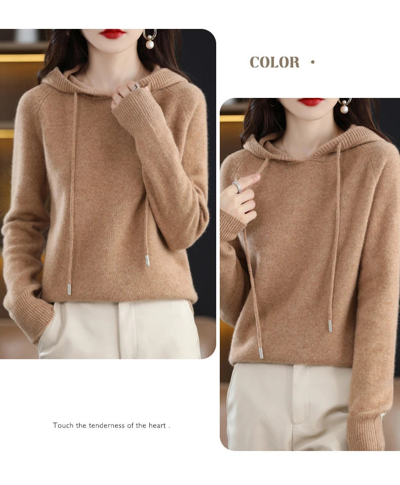 Maglione Con Cappuccio Donna Autunno Inverno Maniche Lunghe Tinta Unita Felpa Lavorata A Maglia Con Coulisse Allentate