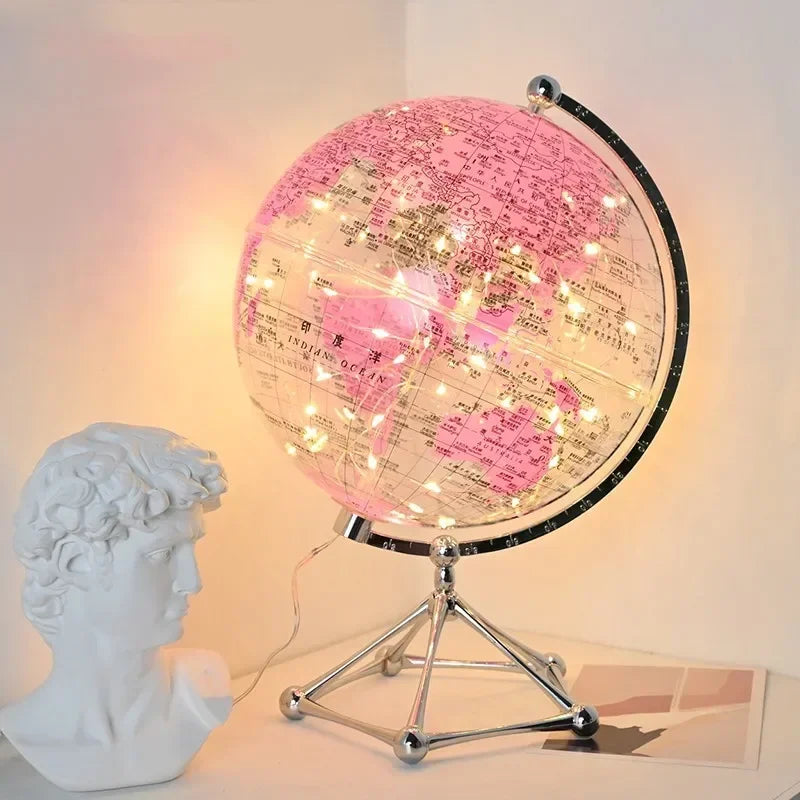 Globo Terrestre con Luce LED Rotante in Metallo Decorazione per Negozio Cameretta Dei Bambini