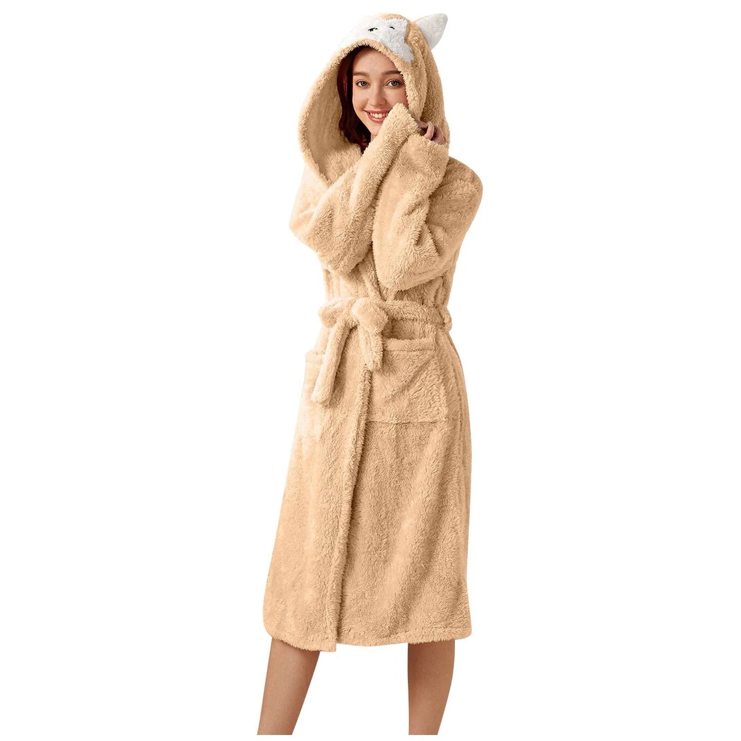 Vestaglia Da Notte In Flanella Autunno Inverno Per Donna Con Cappuccio Maniche Lunghe E Tasca