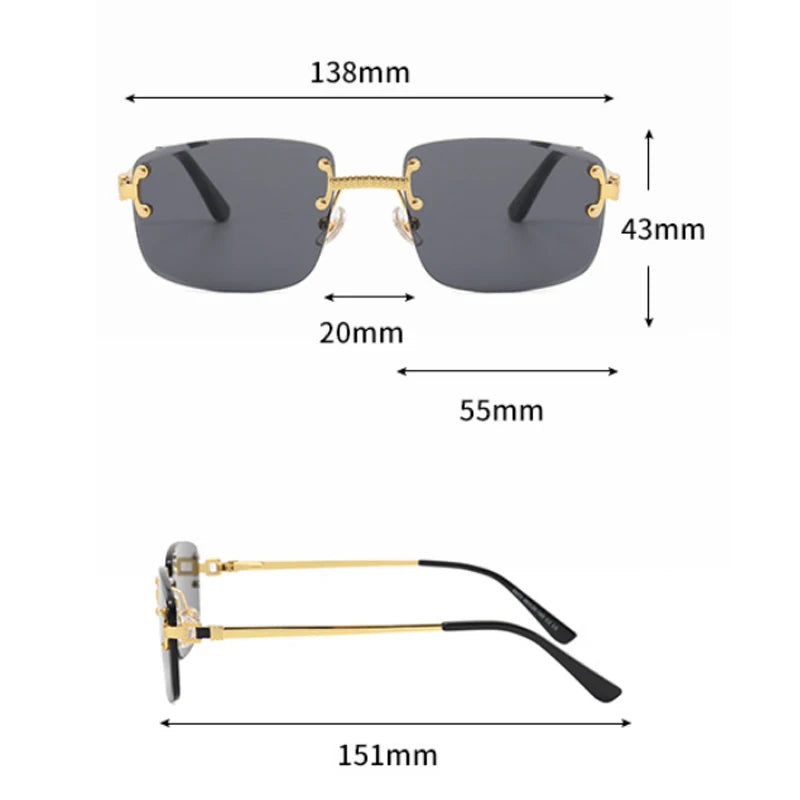 Occhiali Da Sole Rettangolari Caterside Punk In Metallo Lusso Senza Montatura Lenti Gradiente UV400 Uomo Donna Sport 2024
