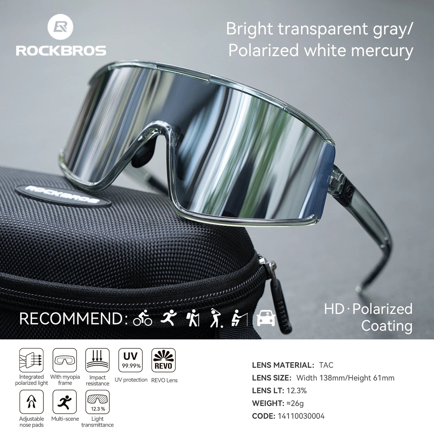 ROCKBROS Occhiali Da Sole Polarizzati UV400 Per Ciclismo All'aperto Unisex Antiappannamento Fotocromatici