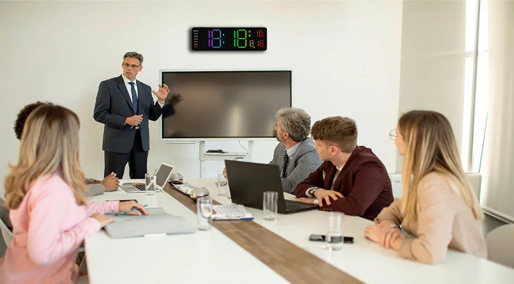 Orologio Da Parete Digitale A Led Con Calendario Telecomandato Luce Notturna Colorata Per Soggiorno Casa Intelligente