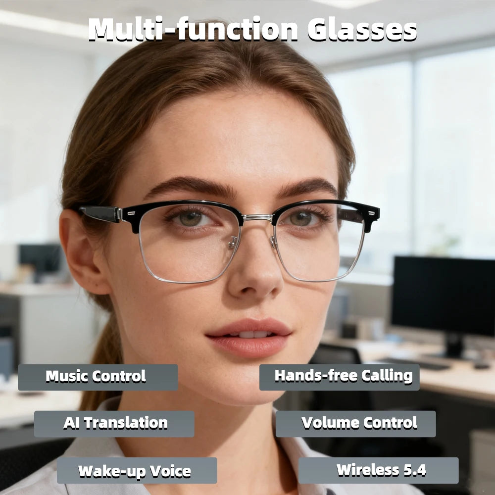 Occhiali Intelligenti Bluetooth Con Assistente Vocale Traduzione AI Chiamate Controllo Fotocamera Luce Blu Uomo Donna