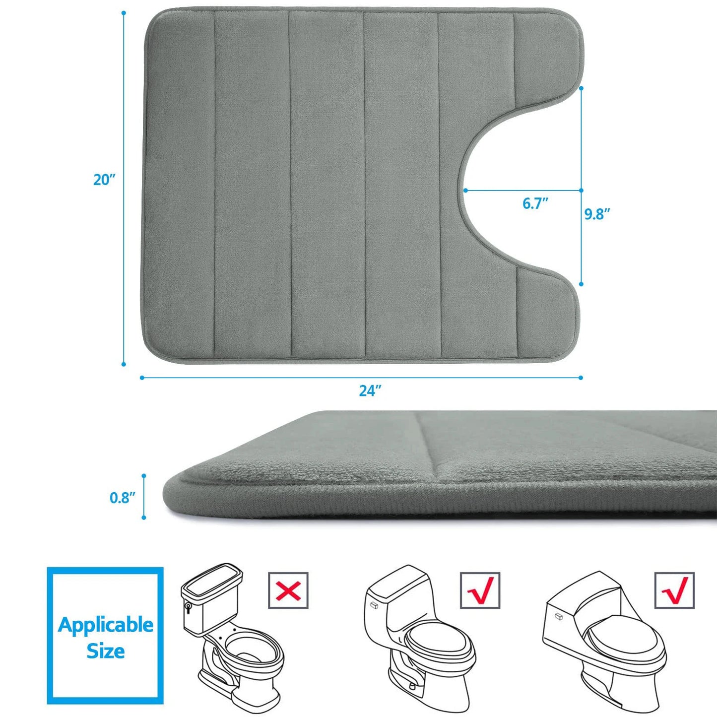 Tappetino Da Bagno A Forma Di U 50x60 Cm Memory Foam Assorbente Antiscivolo Per Pavimento Del Bagno