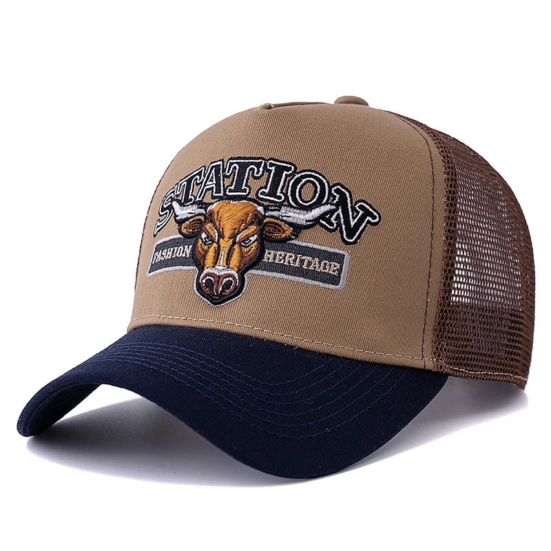 Cappello Da Camionista In Rete Traspirante Unisex Estivo Con Motivo Testa Di Toro Snapback Regolabile