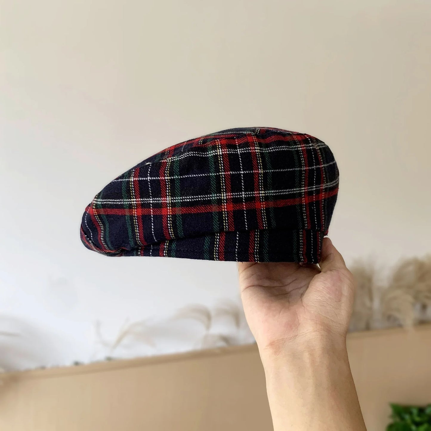 Berretto Scozzese Rosso Unisex Plaid Motivo Profilo Piatto Stile Retrò Caldo Comfort Elegante Donna Uomo