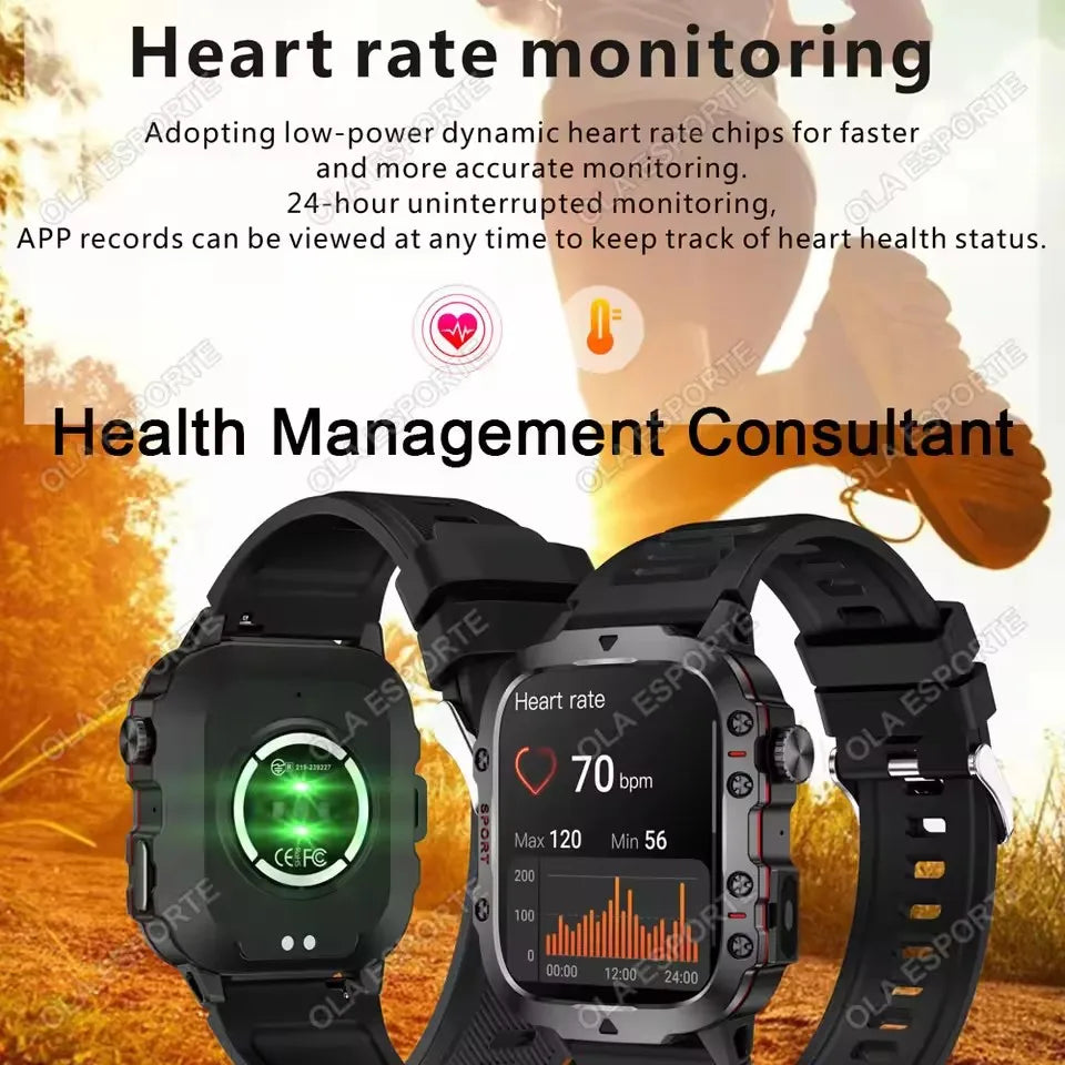Smartwatch Militare Per Uomo 2026 IP67 3ATM GPS Bluetooth Salute Pressione Sanguigna Chiamate